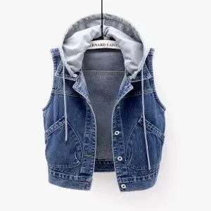 Aaliyah - Gekürzte Denim-Weste mit Kapuze