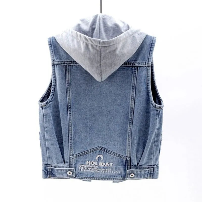 Aaliyah - Gekürzte Denim-Weste mit Kapuze