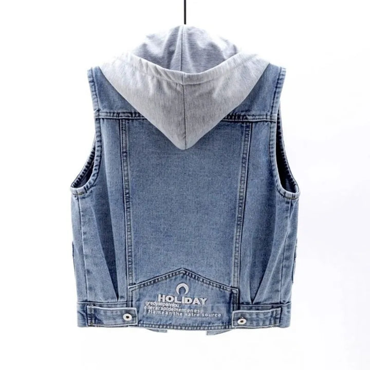 Aaliyah - Gekürzte Denim-Weste mit Kapuze