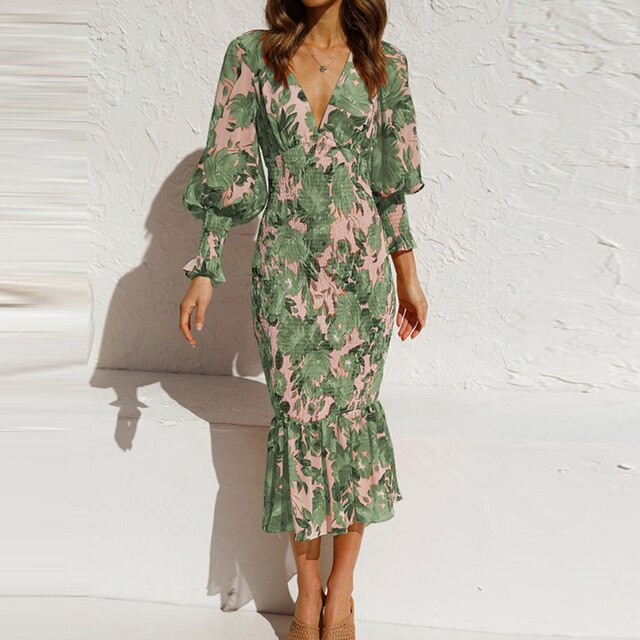 MADISON - Robe trompette imprimée avec décolleté en V