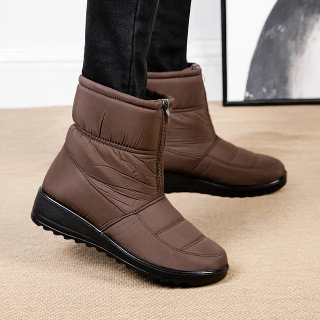 Flache Wasserdichte Schnee Stiefel Mit Vorderem Reißverschluss Für Damen | Ideal für Winter