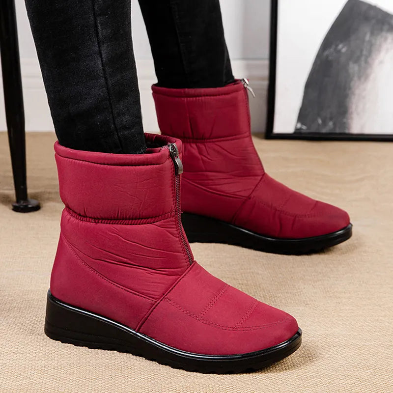 Flache Wasserdichte Schnee Stiefel Mit Vorderem Reißverschluss Für Damen | Ideal für Winter