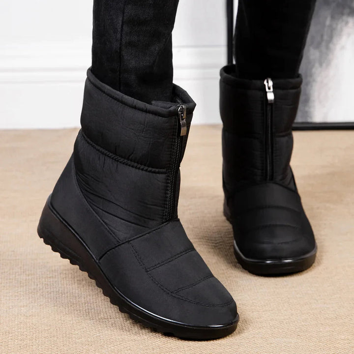 Flache Wasserdichte Schnee Stiefel Mit Vorderem Reißverschluss Für Damen | Ideal für Winter
