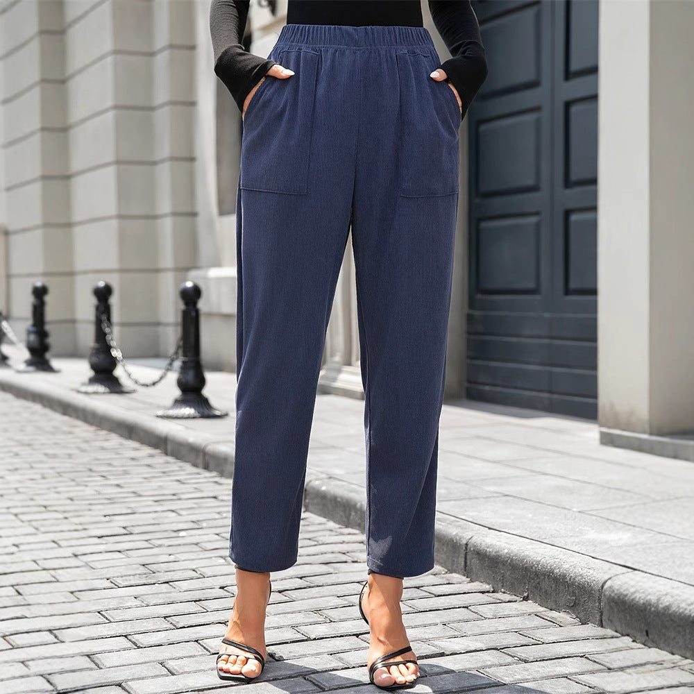 Pantaloni da donna per il tempo libero con vita elastica e tasche pratiche