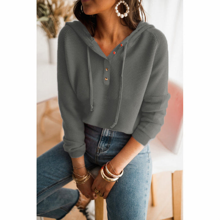 Felpa casual da donna con abbottonatura e coulisse regolabile