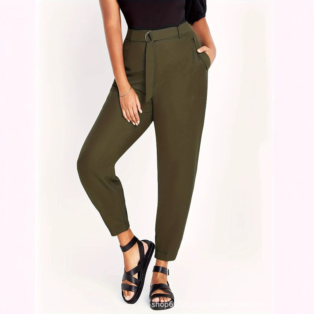Pantaloni chino eleganti da donna a vita alta con cintura