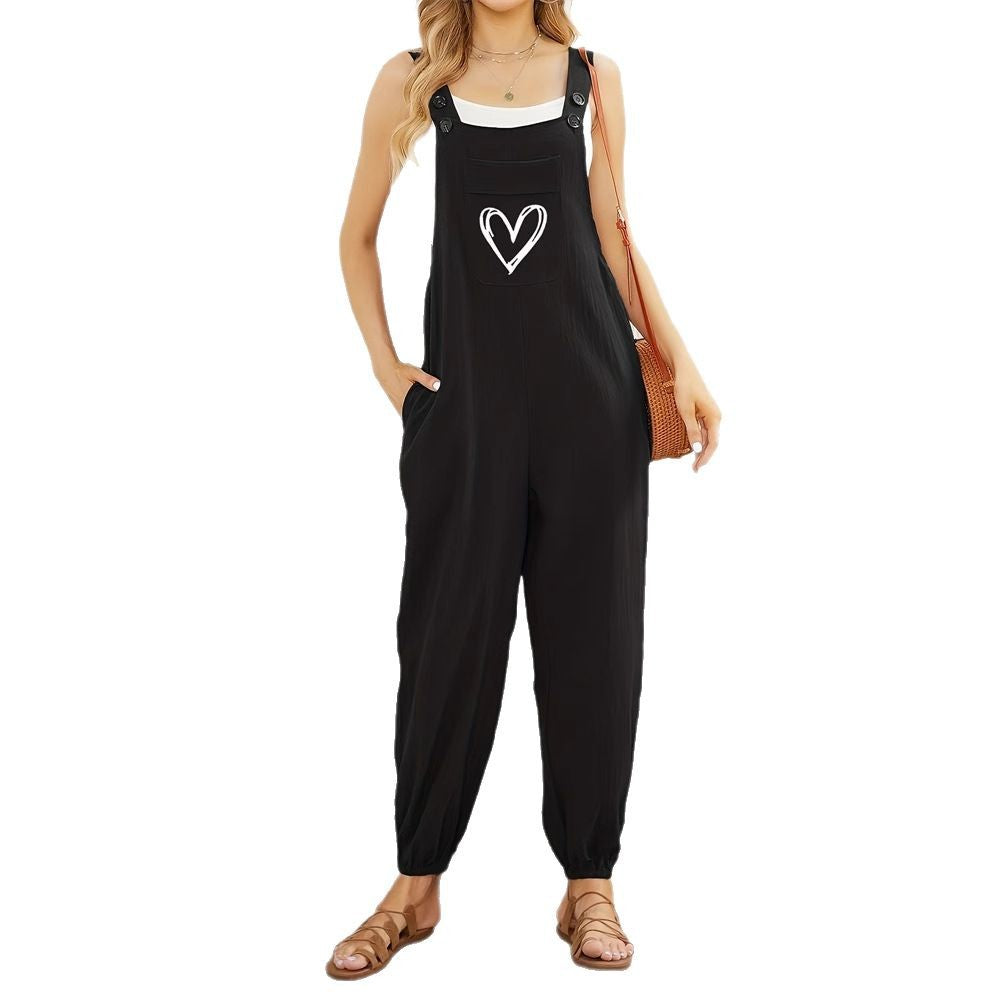 Tuta casual da donna con elegante motivo a cuore e tasche pratiche