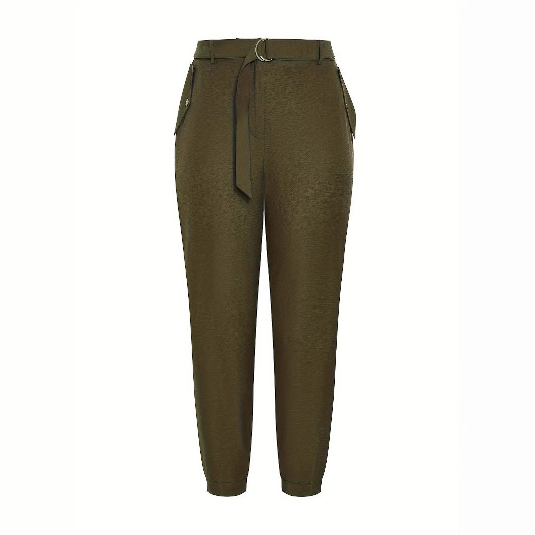Pantaloni chino eleganti da donna a vita alta con cintura