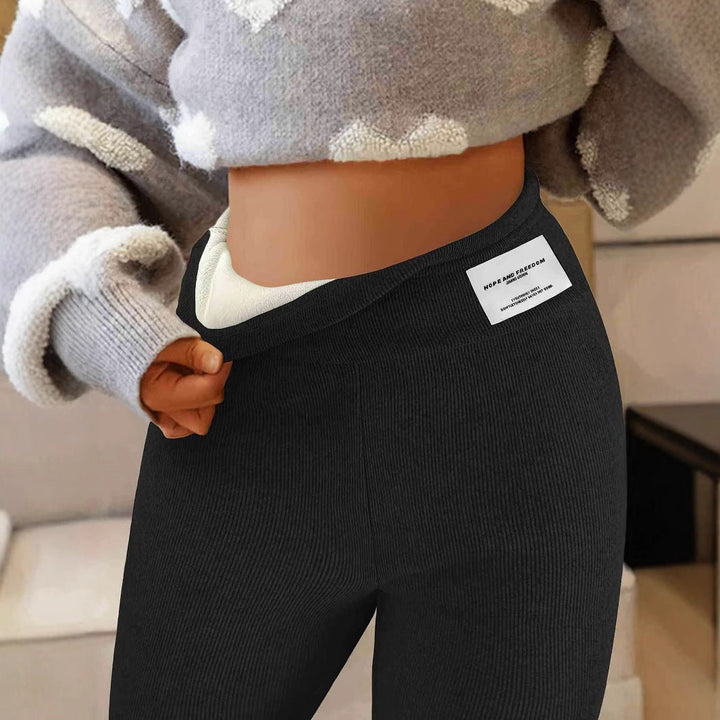 Leggings a coste di alta qualità da donna con vita alta e design decorativo