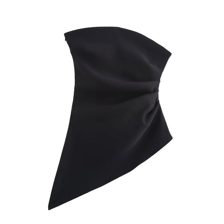 Top asimmetrico da donna in tessuto setoso con drappeggio
