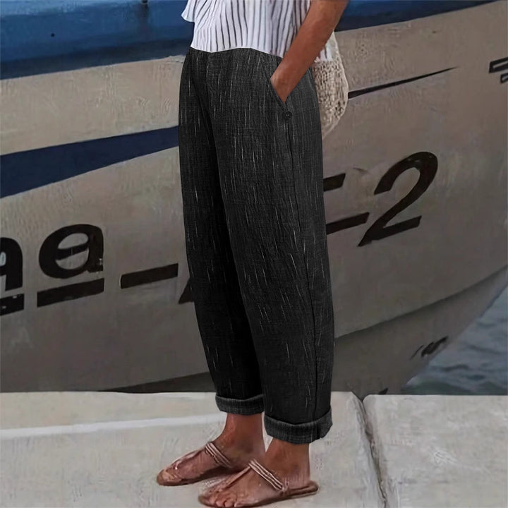 Pantaloni da donna comodi e ariosi in lino con tasche laterali