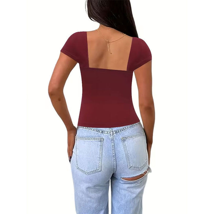 Top elegante con scollo a V in misto cotone – design elegante e aderente per ogni occasione