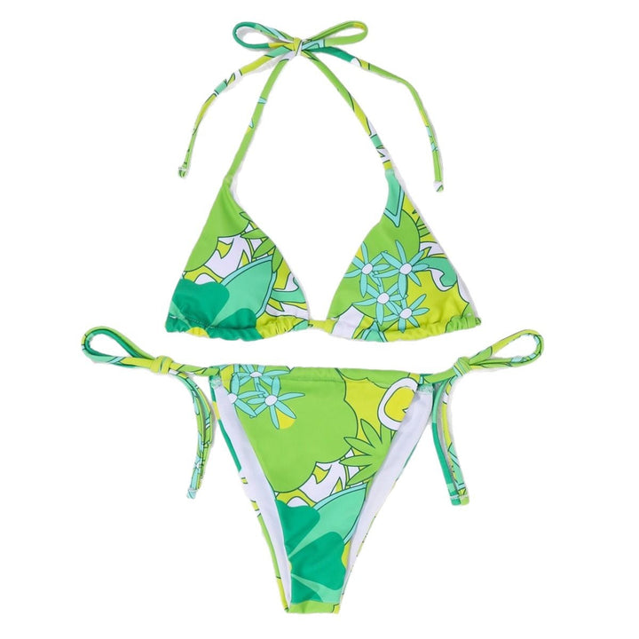 Damen Triangel-Bikini mit verspieltem Blumendesign und verstellbaren Trägern