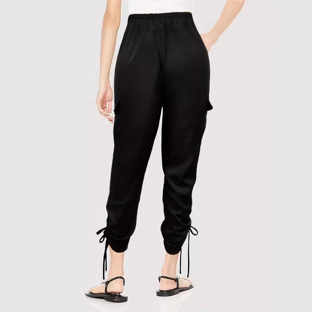 Pantaloni utility da donna per il tempo libero con vita elastica e orlo regolabile