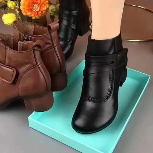 Casual Retro Stiefeletten aus veganem Leder mit Absatz für Damen | Perfekt für den Alltag