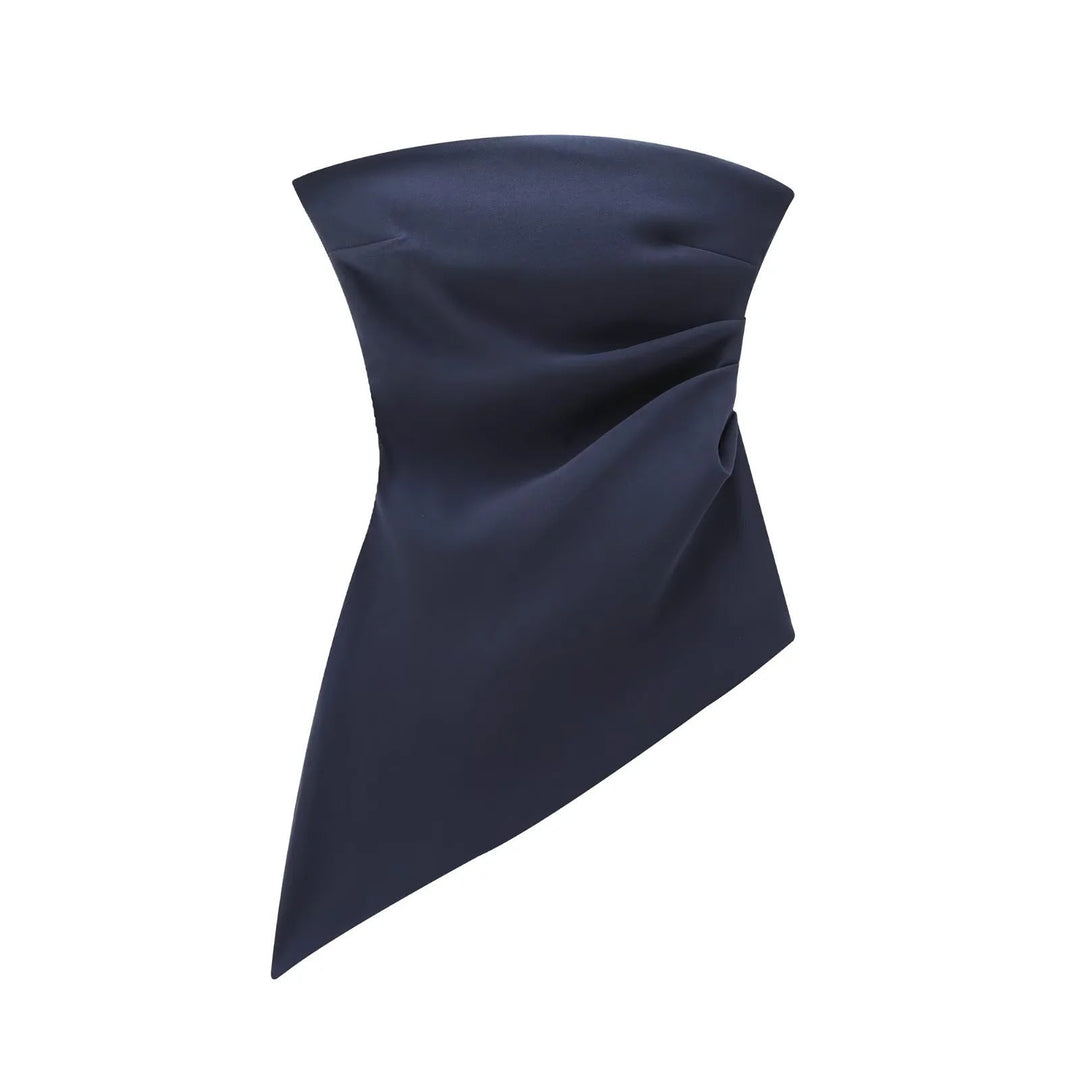 Top asimmetrico da donna in tessuto setoso con drappeggio