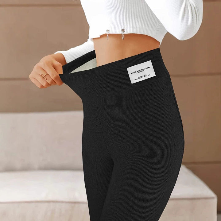 Leggings a coste di alta qualità da donna con vita alta e design decorativo