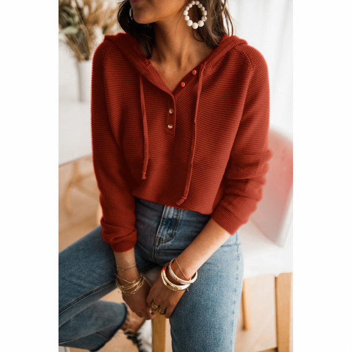 Felpa casual da donna con abbottonatura e coulisse regolabile