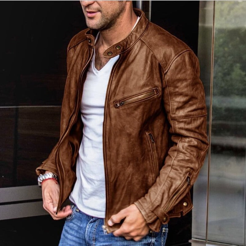 Giacca in pelle elegante e resistente alle intemperie