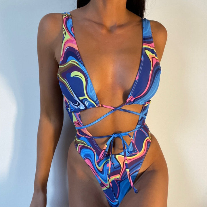 Damen Einteiler-Badeanzug mit aufregendem Print und raffinierten Cut-Out-Details