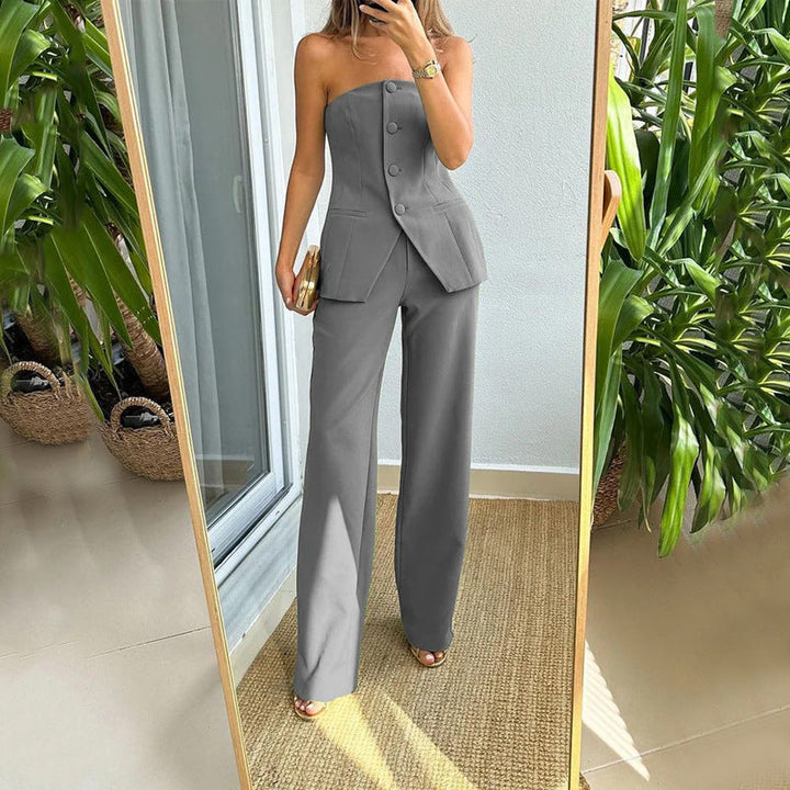 Jenica - Ensemble pantalon et débardeur moulant sexy à boutons à la mode