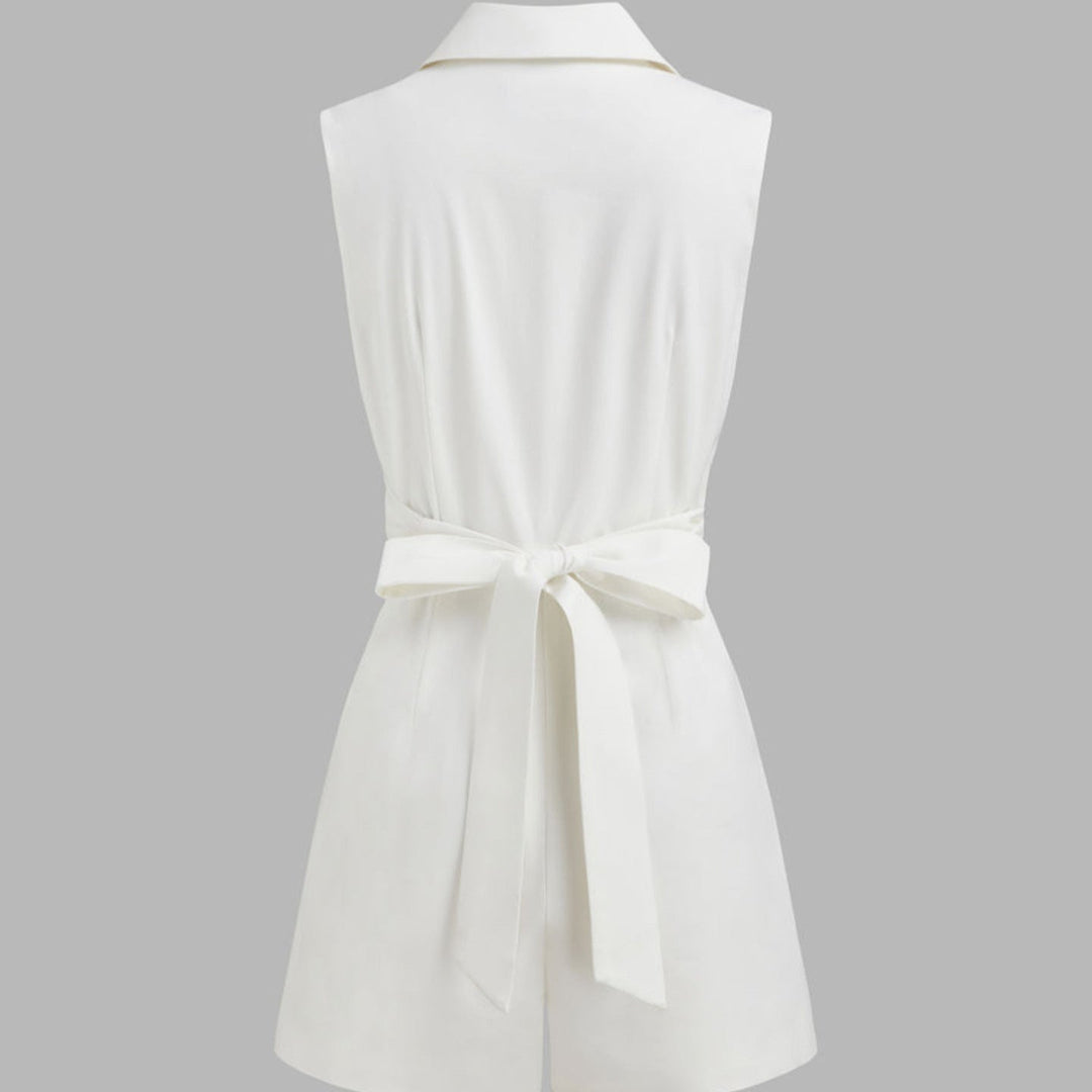 Damen eleganter kurzer Jumpsuit mit Wickeldesign und Kragen