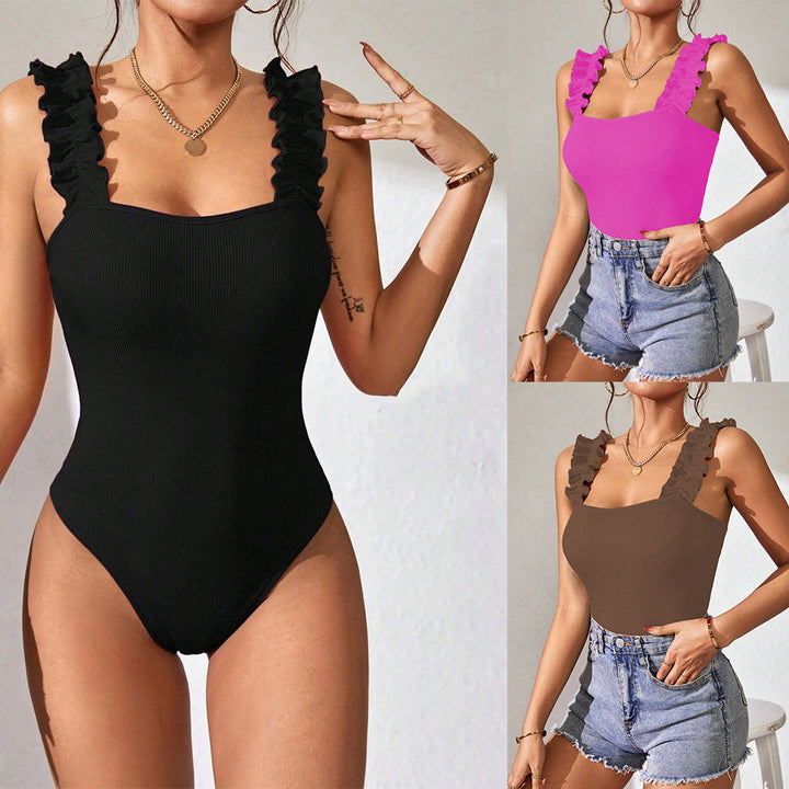 Damen Badeanzug mit Rüschendetails und hochwertigem Rippdesign