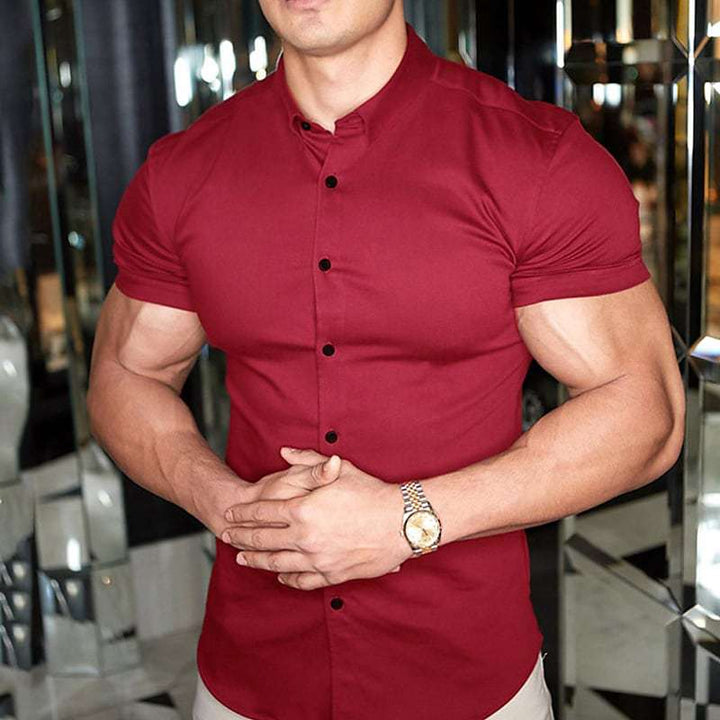 Men's Muscle Fit Short Sleeve Shirt with Stretch – Slim Fit Business Shirt for Fitness & Leisure