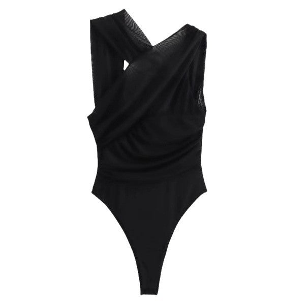 Elegante costume da bagno da donna con design avvolgente e dettaglio modellante