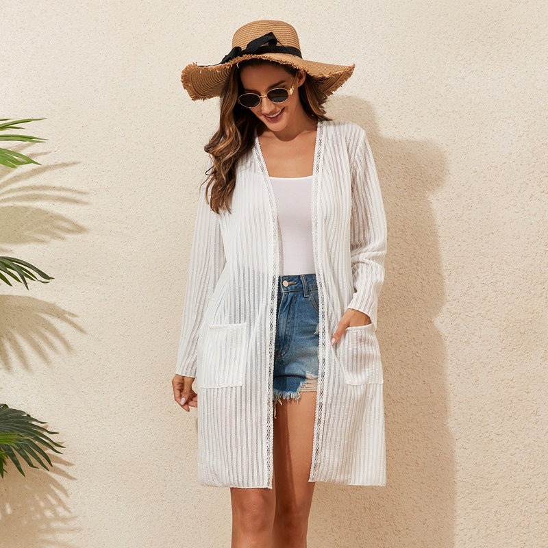 Cardigan da donna in maglia con apertura frontale e tasche pratiche