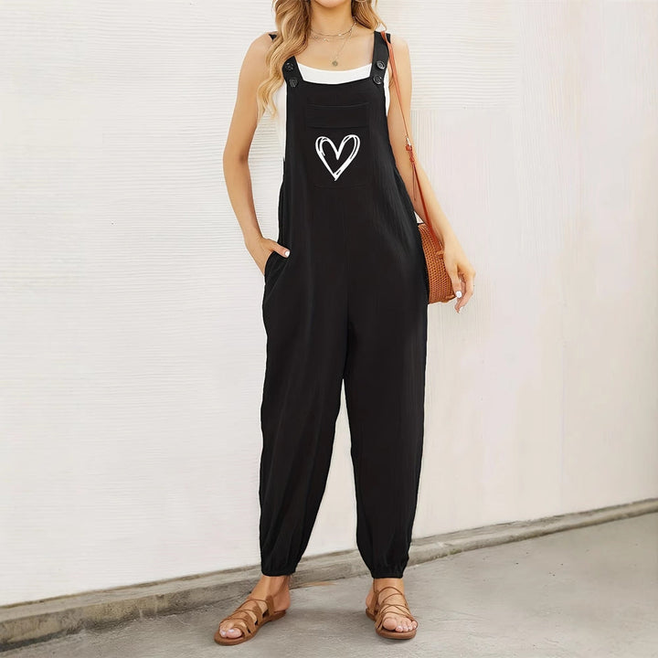 Tuta casual da donna con elegante motivo a cuore e tasche pratiche