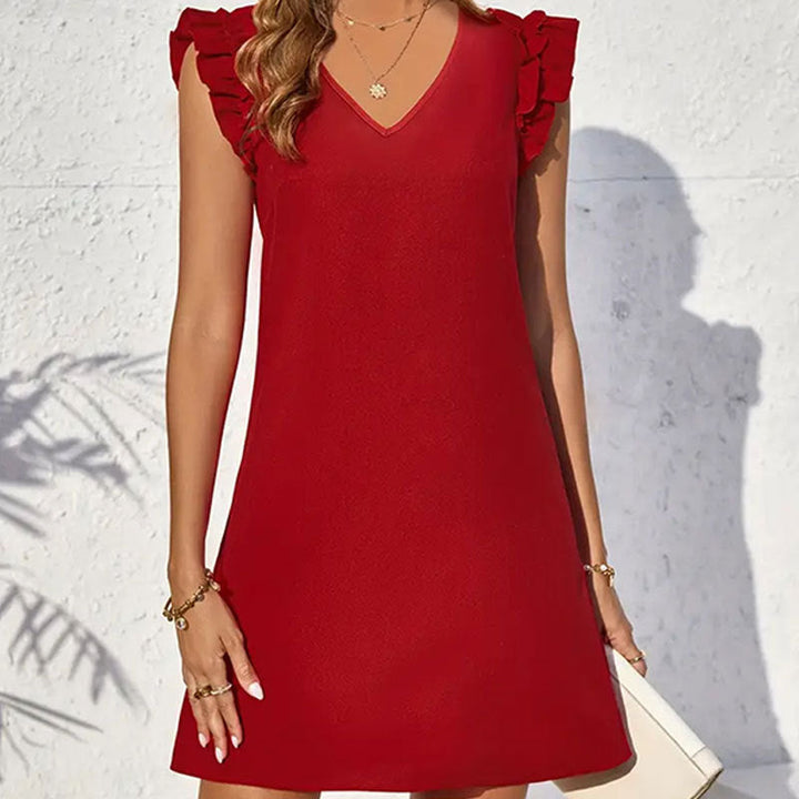 Vestito estivo giocoso con dettagli a volant – Scollo a V femminile, leggero e traspirante