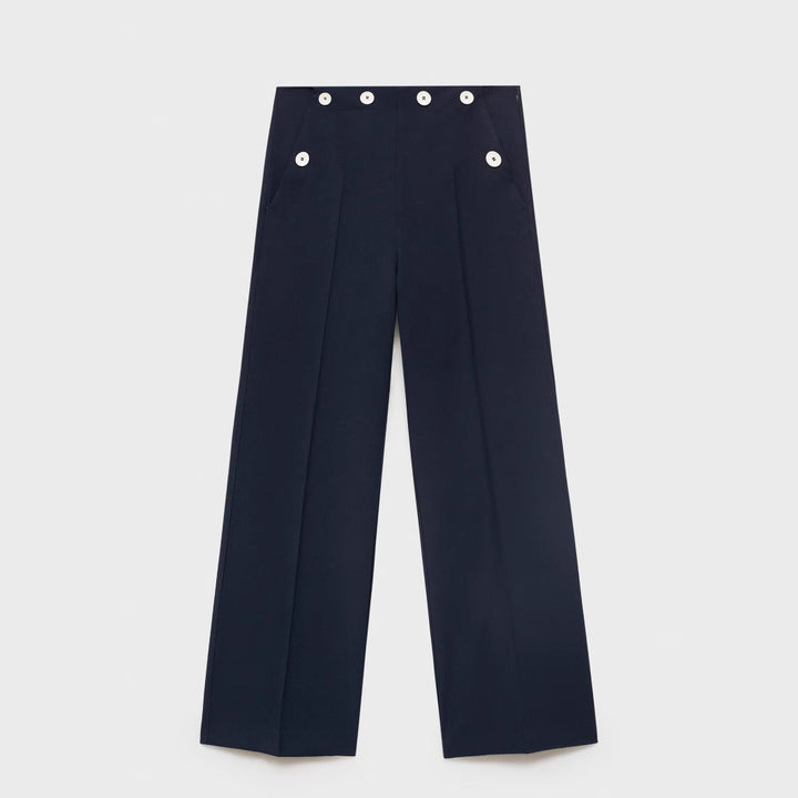 Pantaloni palazzo a vita alta da donna con bottoni decorativi
