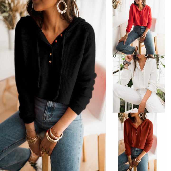 Felpa casual da donna con abbottonatura e coulisse regolabile