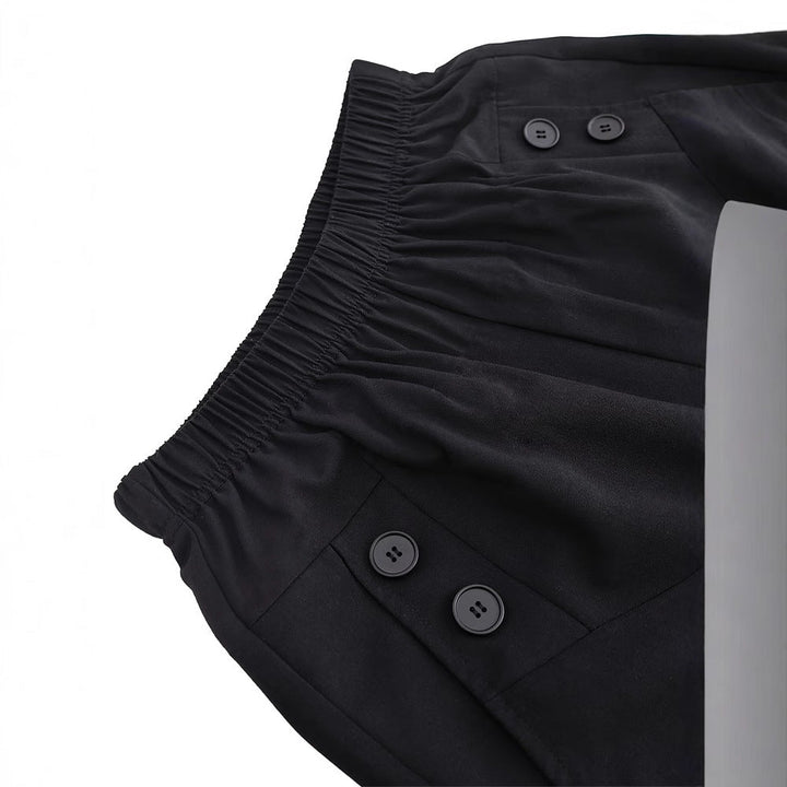 Pantaloni eleganti da donna a vita alta con dettagli decorativi a bottoni