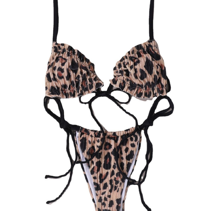 Bikini a triangolo da donna con motivo leopardato giocoso e lacci regolabili