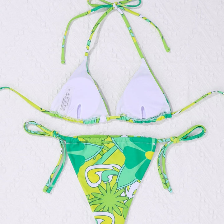 Damen Triangel-Bikini mit verspieltem Blumendesign und verstellbaren Trägern