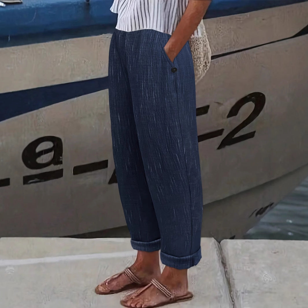 Pantaloni da donna comodi e ariosi in lino con tasche laterali