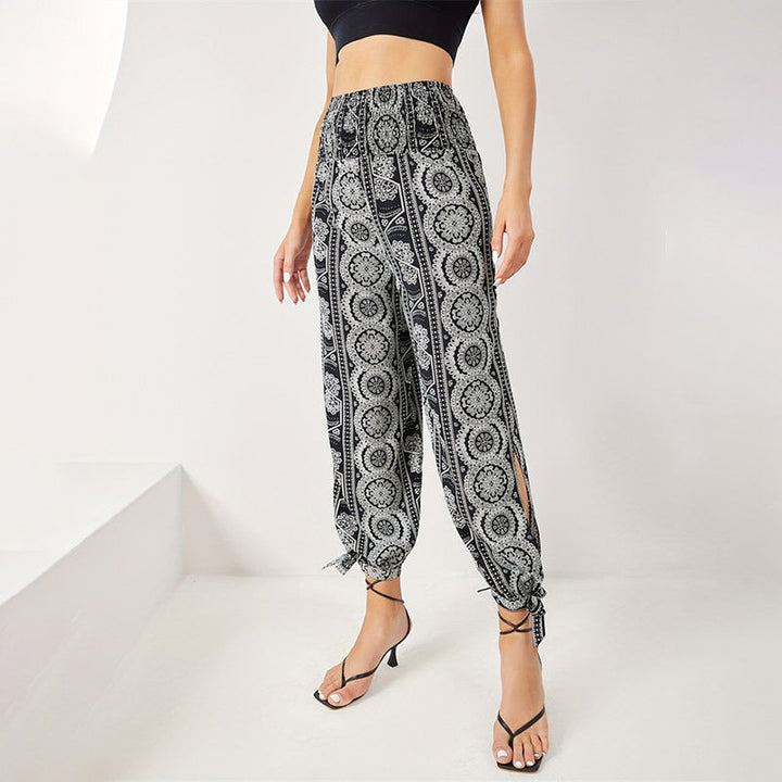 Pantaloni palazzo leggeri da donna con spacchi laterali e design etnico – leggerezza estiva e stile