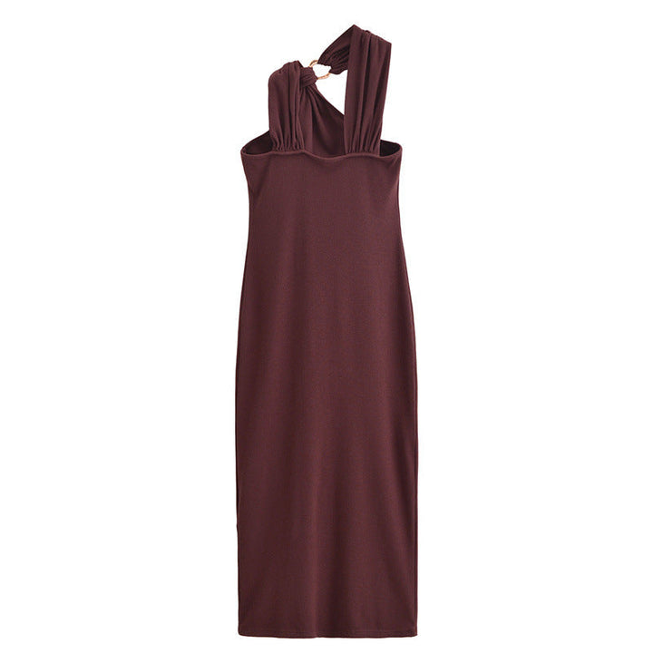 Abito lungo da donna con design moderno a incrocio e dettagli eleganti sulle spalline
