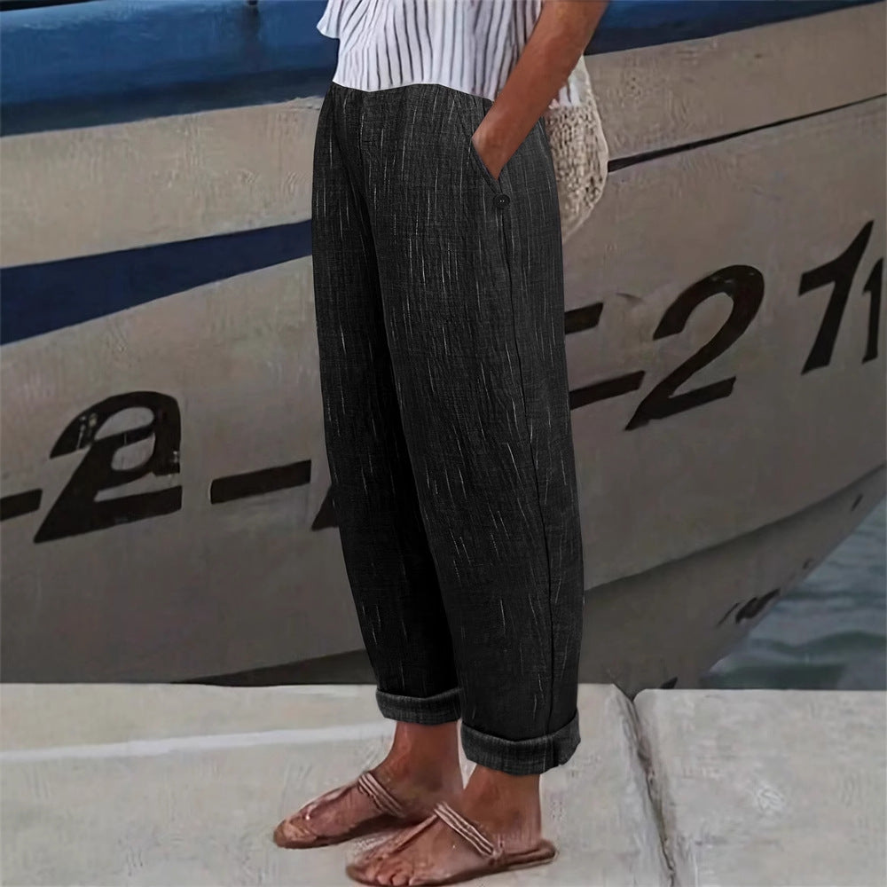 Pantaloni da donna comodi e ariosi in lino con tasche laterali