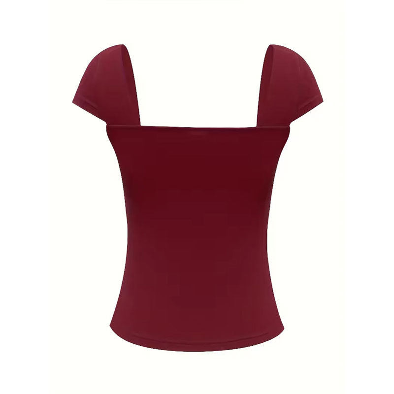 Top elegante con scollo a V in misto cotone – design elegante e aderente per ogni occasione