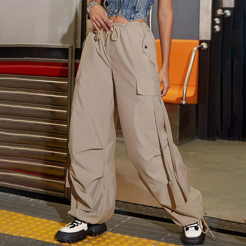 Pantalon cargo décontracté pour femmes avec ceinture élastique et poches latérales