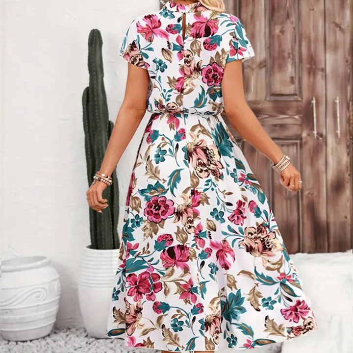 Élégante robe midi florale pour femmes avec manches bouffantes – Polyvalente, féminine et confortable
