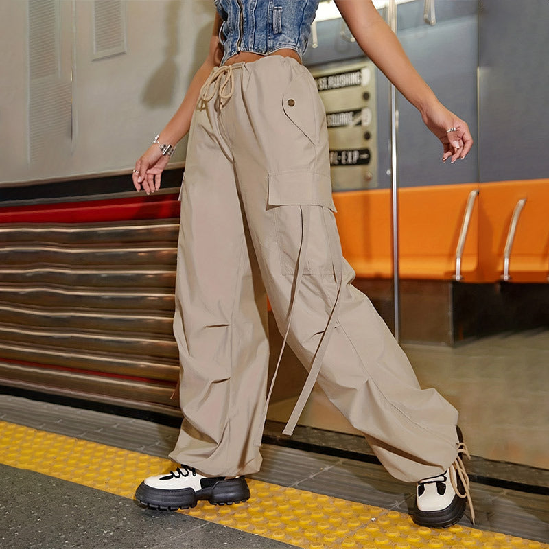 Pantalon cargo décontracté pour femmes avec ceinture élastique et poches latérales