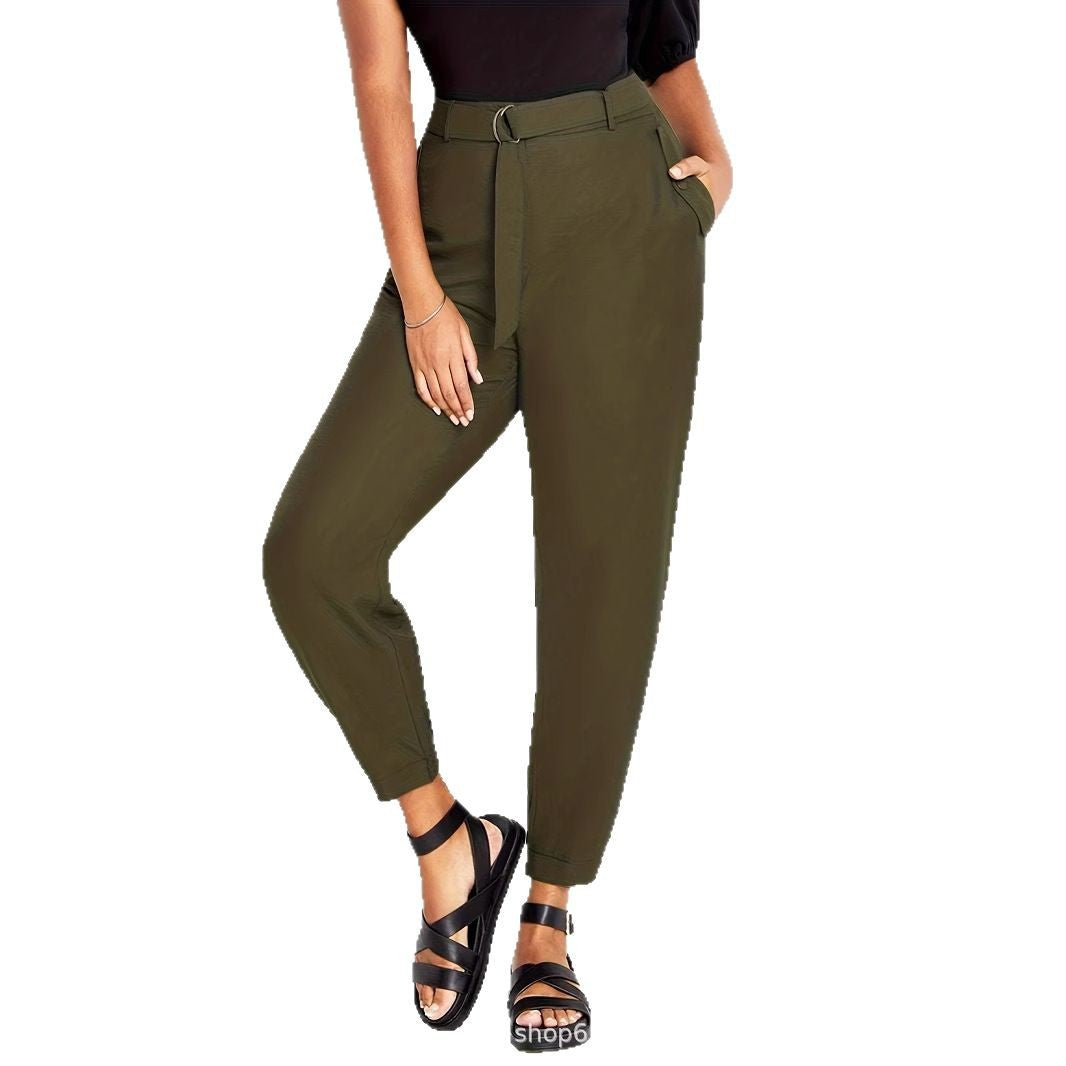 Pantaloni chino eleganti da donna a vita alta con cintura