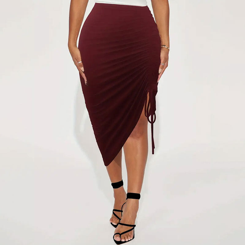 Gonna a portafoglio elegante da donna con motivo floreale e dettagli arricciati – gonna estiva femminile con spacco