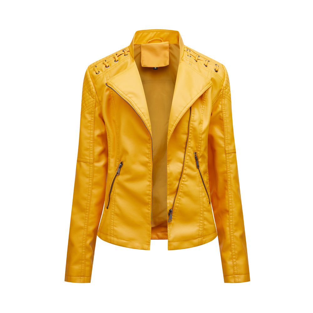 Casual Enganliegende Lederjacke Mit Schulternaht für Damen | Perfekt für Lässige Tage