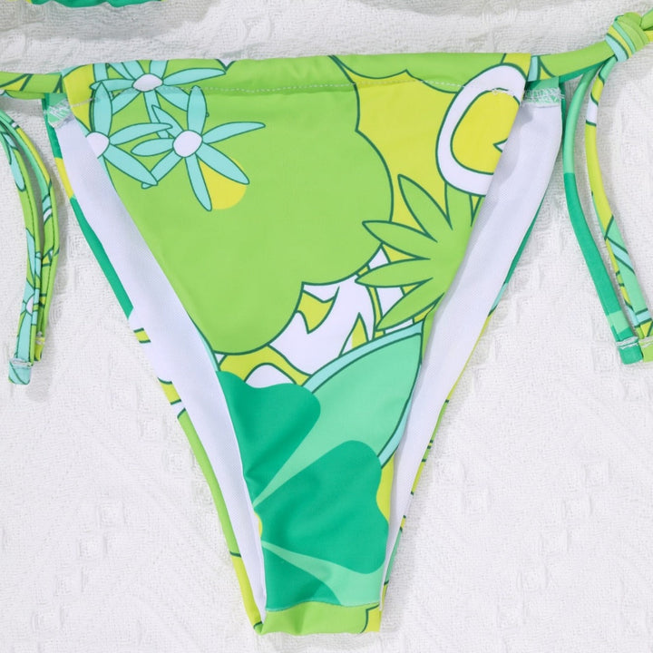 Damen Triangel-Bikini mit verspieltem Blumendesign und verstellbaren Trägern