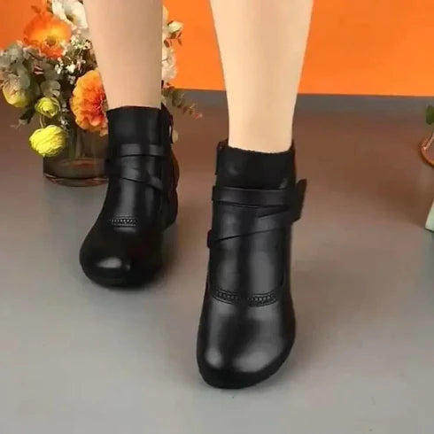 Casual Retro Stiefeletten aus veganem Leder mit Absatz für Damen | Perfekt für den Alltag